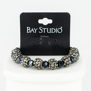 Sparkle Gunmetal Beaded Stretch Bracelet Dark Blue Grey Bay Studio New Navy